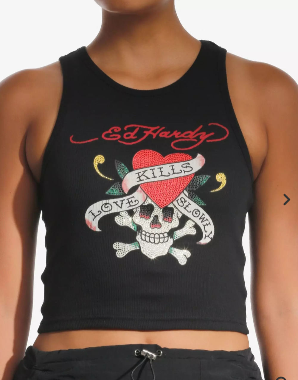 Ed Hardy Hot Topic Large Rhinestone Cropped tank top y2k style Love Kills Slowly